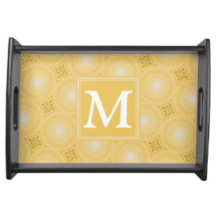 Monogram yellow circles pattern serving tray