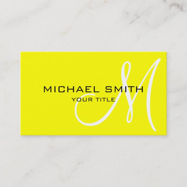 Monogram Yellow color background Business Card (Front)