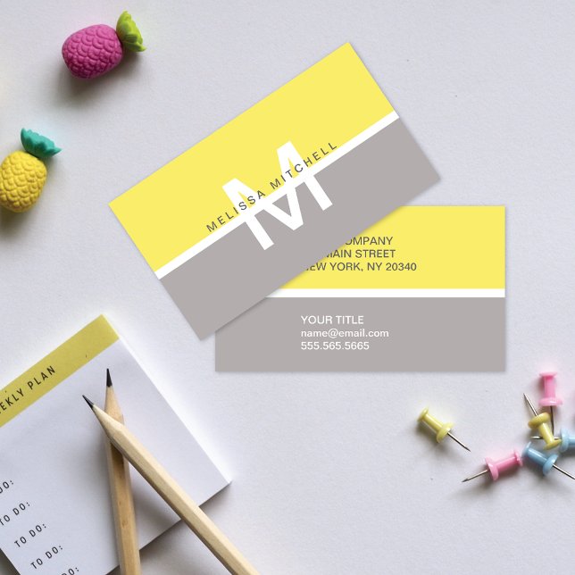 Monogram Yellow Color Block Business Card (Creator Uploaded)