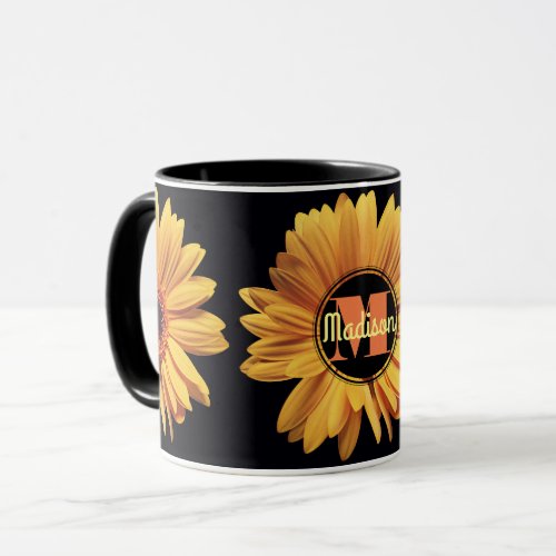 Monogram Yellow Daisy Gerbera Aster Elegant Flower Mug