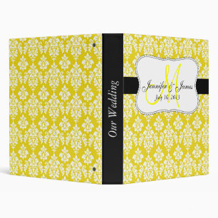 Monogram Yellow Damask Wedding Planner Binders