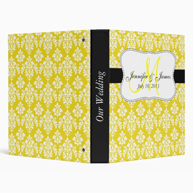 Monogram Yellow Damask Wedding Planner Binders (Background)