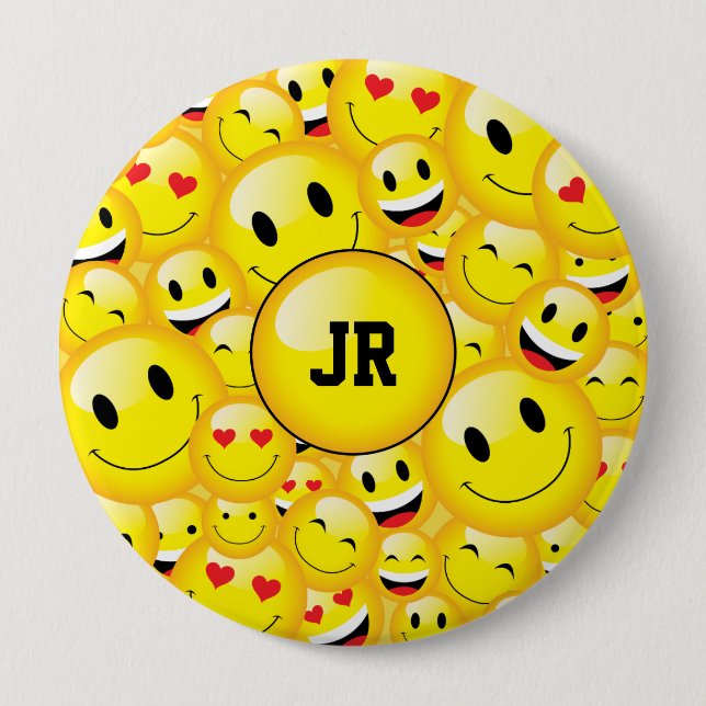 Monogram Yellow Emoji Art Symbol Pattern Button (Front)