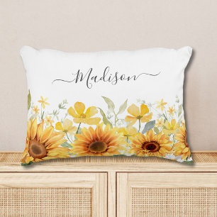 Monogram Yellow Flower Sunflower Floral Botanical Accent Pillow