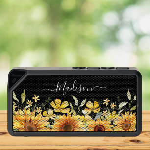 Monogram Yellow Flower Sunflower Floral Botanical Bluetooth Speaker