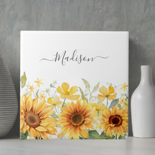 Monogram Yellow Flower Sunflower Floral Botanical Ceramic Tile