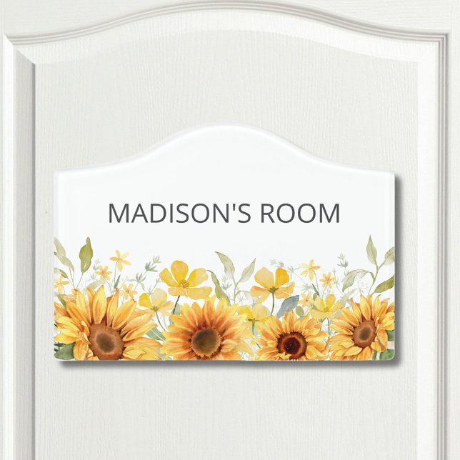 Monogram Yellow Flower Sunflower Floral Botanical Door Sign (In situ)
