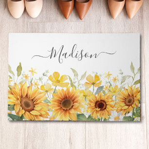 Monogram Yellow Flower Sunflower Floral Botanical Doormat