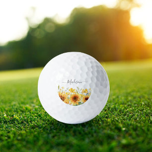 Monogram Yellow Flower Sunflower Floral Botanical Golf Balls