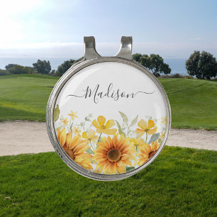 Monogram Yellow Flower Sunflower Floral Botanical Golf Hat Clip