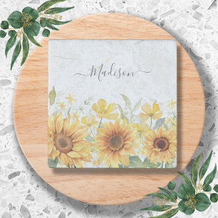 Monogram Yellow Flower Sunflower Floral Botanical Stone Magnet