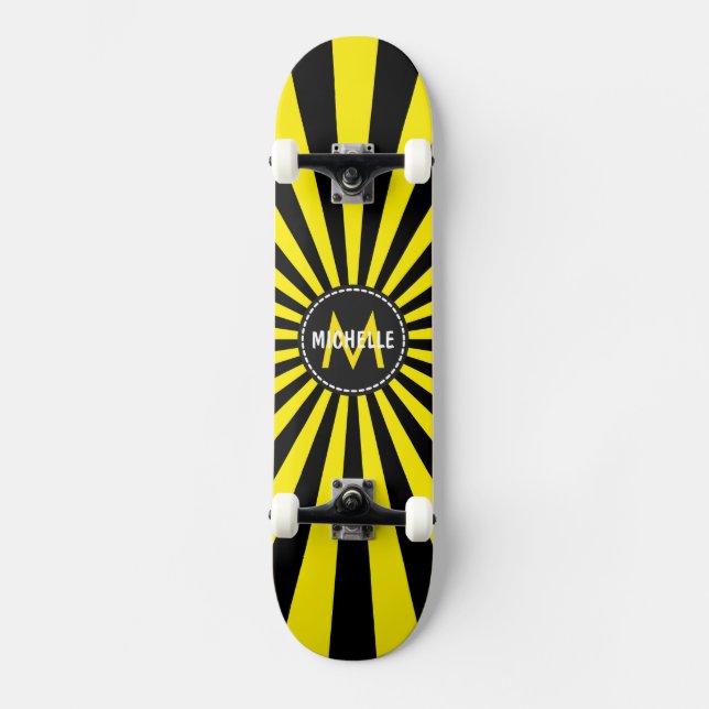 Monogram Yellow Funky Sun Rays Pattern Skateboard Deck (Front)