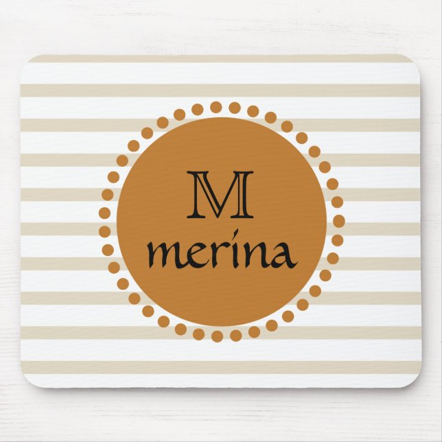 Monogram Yellow Gold Striped Circle Mouse Pad (Front)