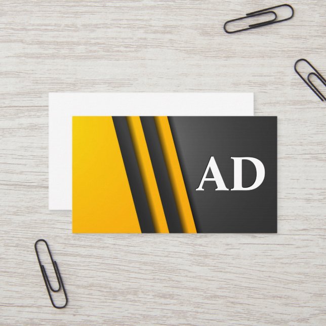 Monogram | Yellow Gray Layers Business Card (Front/Back In Situ)