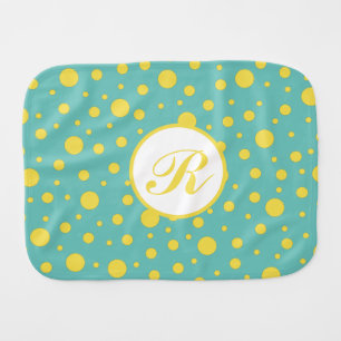 Monogram Yellow Green Polka Dot Pattern Baby Burp Cloth