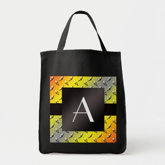 Monogram Yellow, grey and orange diamond steel Tote Bag (Front)