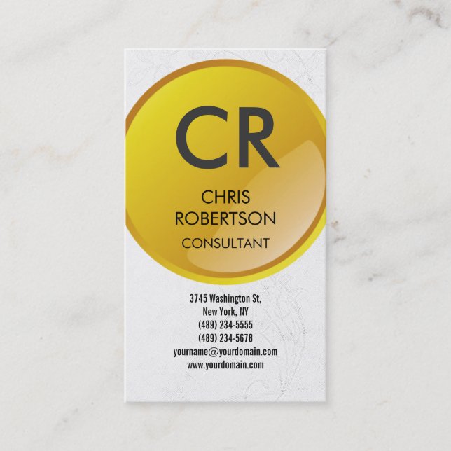 Monogram Yellow Grey Pattern Charm Business Card (Front)