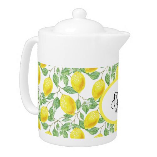 Monogram Yellow Lemon Pattern Country Style Teapot