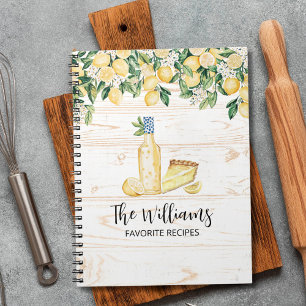 Monogram Yellow Lemon Tree White Wood Recipe Notebook