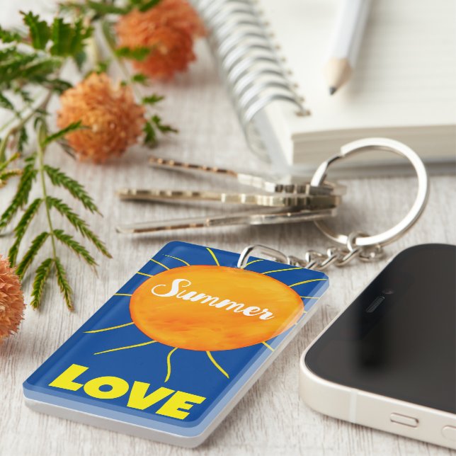 Monogram Yellow Orange Sun Summer Love Keychain (Front Right)