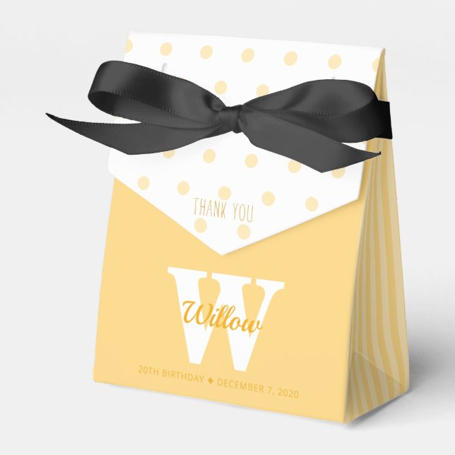 Monogram Yellow Polka Dots Stripes Favor Box (Front Side)