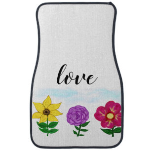 Monogram Yellow Purple Pink Flowers Car Floor Mat