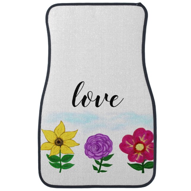 Monogram Yellow Purple Pink Flowers Car Floor Mat (Front)