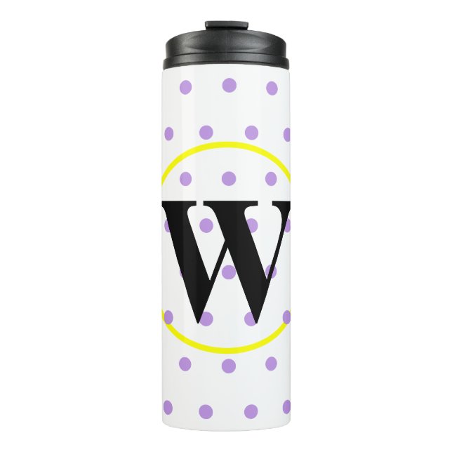 Monogram Yellow Purple Polka Dots Thermal Tumbler (Front)