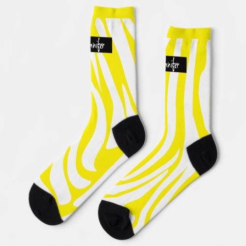 Monogram Yellow Striped Zebra Pattern Trendy Socks