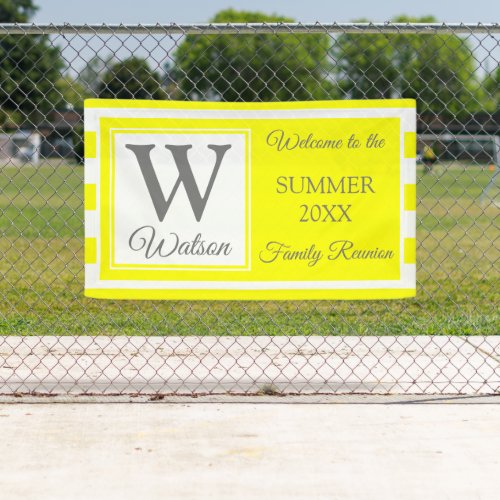 Monogram Yellow Stripes Summer Family Reunion Banner