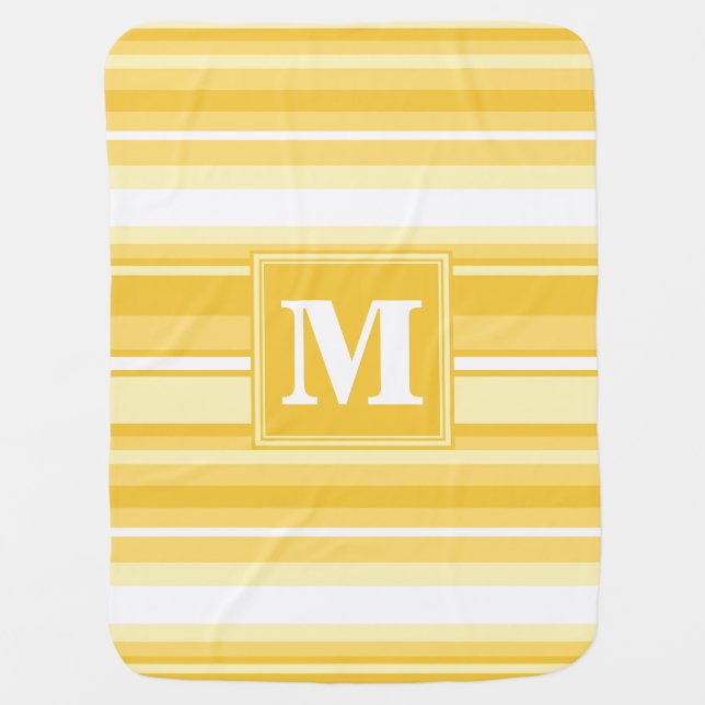 Monogram yellow stripes swaddle blanket (Front)