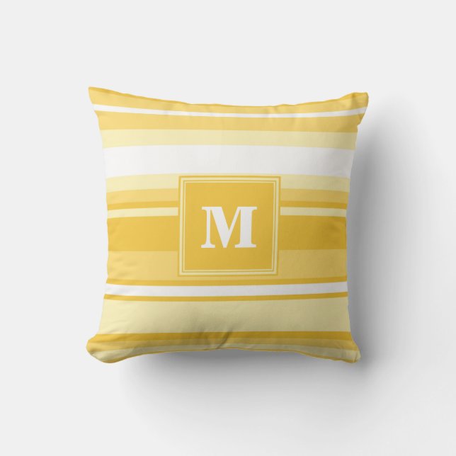 Monogram yellow stripes throw pillow (Front)