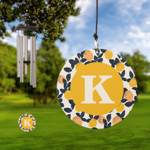 Monogram Yellow Summer Lemon Citrus Pattern Wind Chime