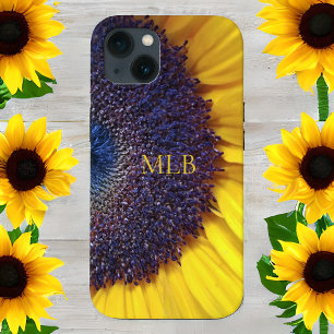 Monogram Yellow Sunflower Closeup with Initials iPhone 13 Case