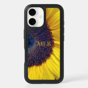 Monogram Yellow Sunflower Closeup with Initials iPhone 16 Case