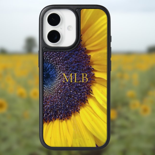 Monogram Yellow Sunflower Closeup with Initials Otterbox iPhone Case (Creator Uploaded)