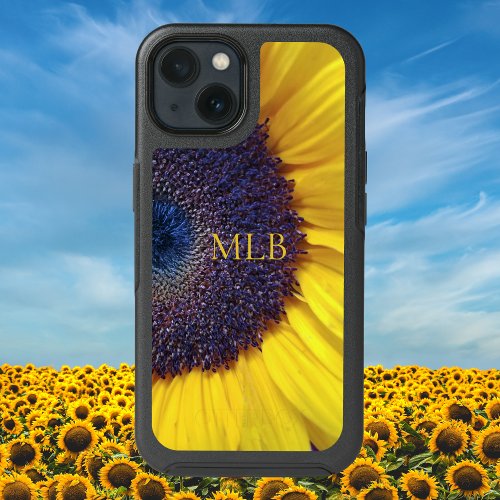 Monogram Yellow Sunflower Closeup with Initials iPhone 13 Case