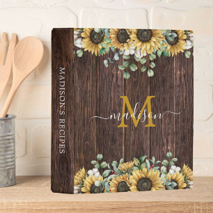 Monogram Yellow Sunflower Eucalyptus Wood Recipe Mini Binder