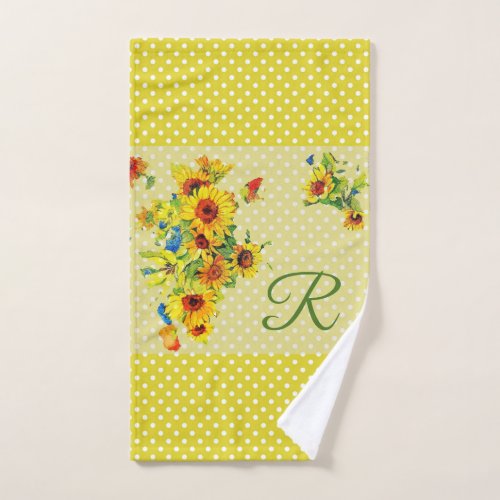 Monogram Yellow Sunflowers Hand Towel