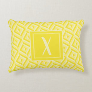 Monogram Yellow Three-Tone Diamond Pattern Accent Pillow