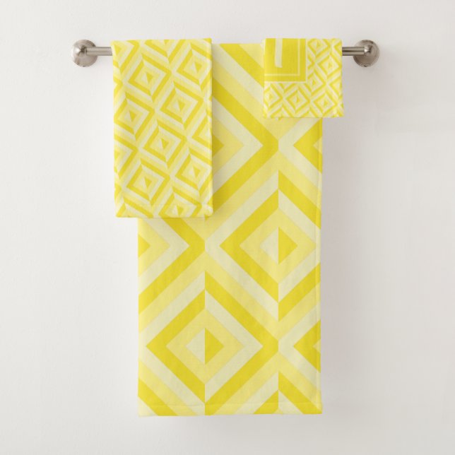 Monogram Yellow Three-Tone Diamond Pattern Bath Towel Set (Insitu)