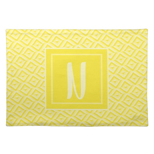 Monogram Yellow Three-Tone Diamond Pattern Cloth Placemat (Front)