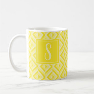 Monogram Yellow Three-Tone Diamond Pattern Coffee Mug