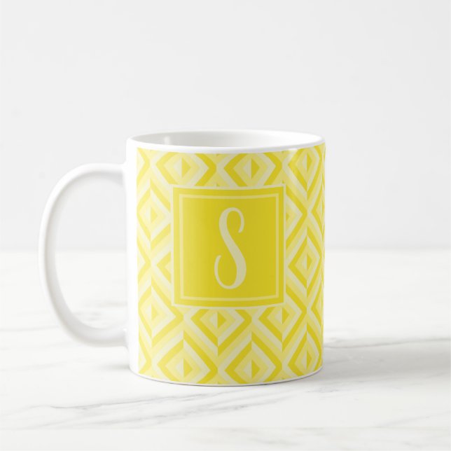 Monogram Yellow Three-Tone Diamond Pattern Coffee Mug (Left)