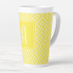 Monogram Yellow Three-Tone Diamond pattern Latte Mug