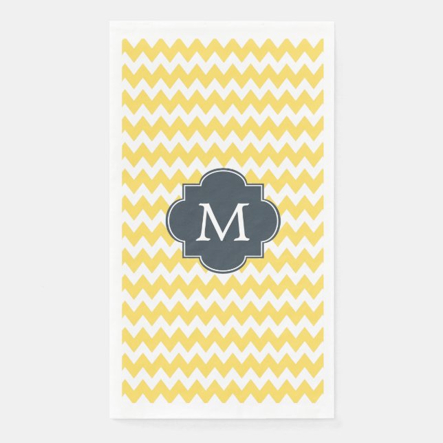 Monogram Yellow, White and Charcoal Chevron Paper Guest Towels (Front)