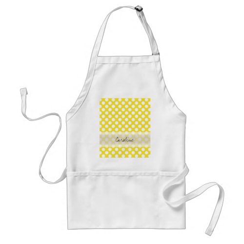 Monogram Yellow White Trendy Fun Polka Dot Pattern Adult Apron