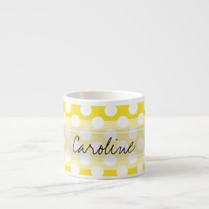 Monogram Yellow White Trendy Fun Polka Dot Pattern Espresso Cup