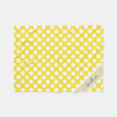 Monogram Yellow White Trendy Fun Polka Dot Pattern Fleece Blanket