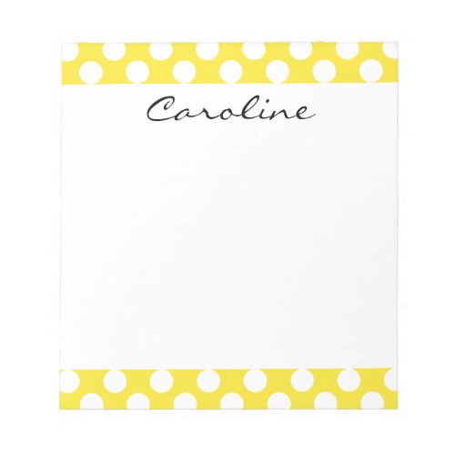 Monogram Yellow White Trendy Fun Polka Dot Pattern Notepad